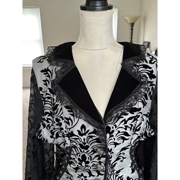 CYKXTEES Creative Brand Corset Blouse Sheer Sleeves Velvet Collar Long Tail - Picture 6 of 16